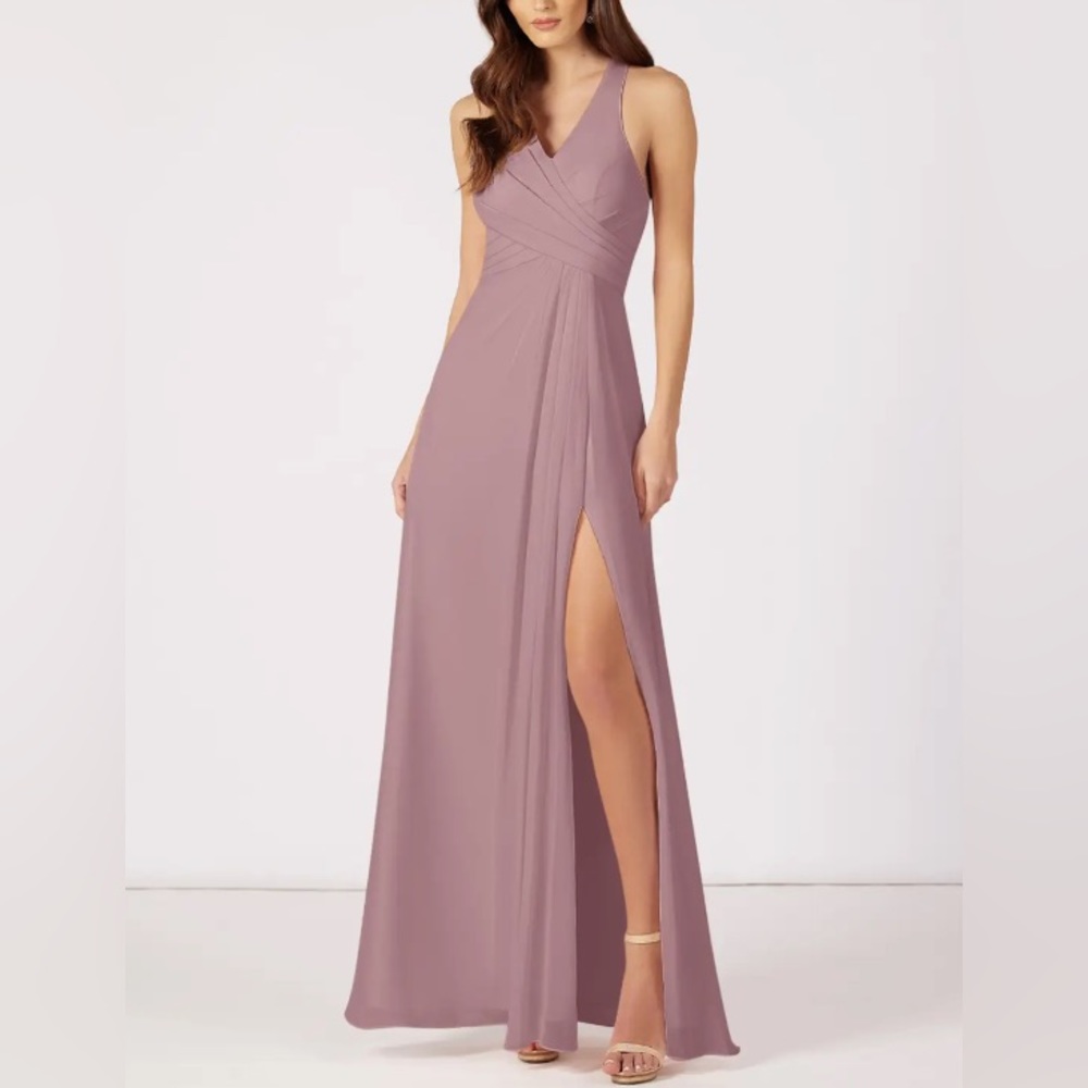 Azazie Danica Bridesmaid Dress: A-Line Pleated Chiffon Floor Length Dress
